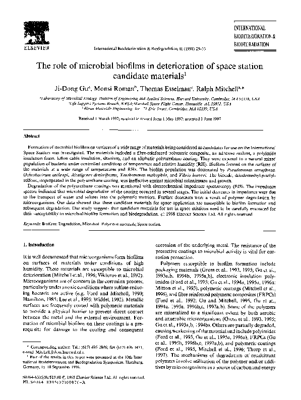 (PDF) The role of microbial biofilms in deterioration of space station ...