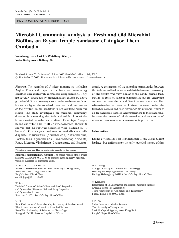 (PDF) Microbial Community Analysis of Fresh and Old Microbial Biofilms ...