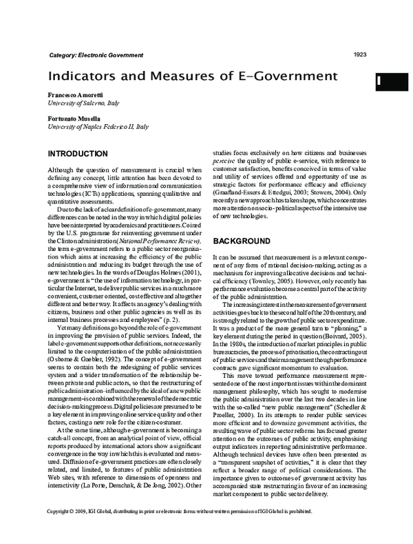 (PDF) Indicators and Measures of EGovernment Fortunato Musella