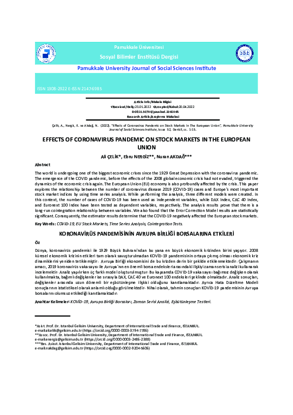 (PDF) EFFECTS OF CORONAVIRUS PANDEMIC ON STOCK MARKETS IN THE EUROPEAN ...