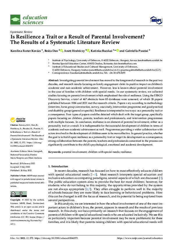 (PDF) Is Resilience a Trait or a Result of Parental Involvement? The ...