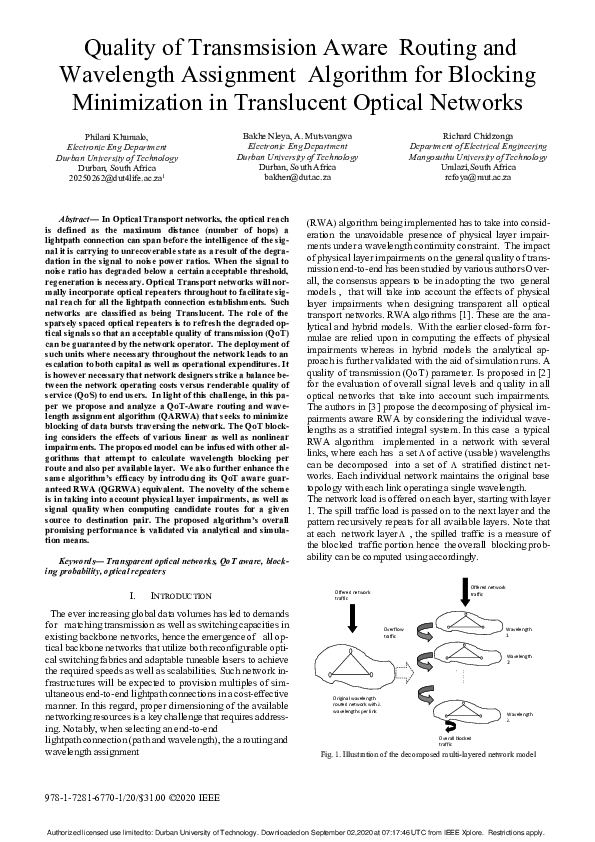 (PDF) Quality of Transmsision Aware Routing and Wavelength Assignment ...