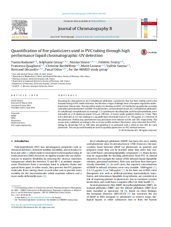 (PDF) Quantification of five plasticizers used in PVC tubing through ...