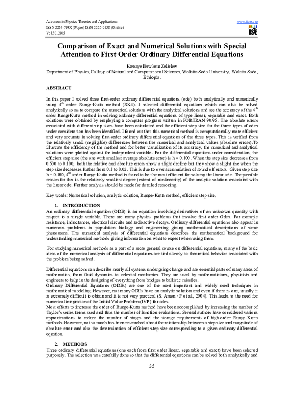 (PDF) Comparison of Exact and Numerical Solutions with Special ...