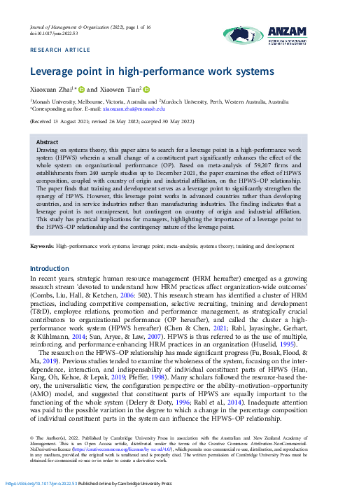 (PDF) Leverage point in high-performance work systems