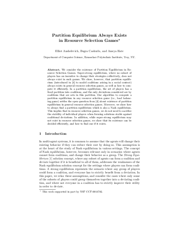(PDF) Partition Equilibrium Always Exists in Resource Selection Games