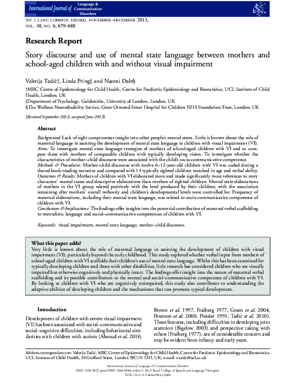 (PDF) Story discourse and use of mental state language between mothers ...