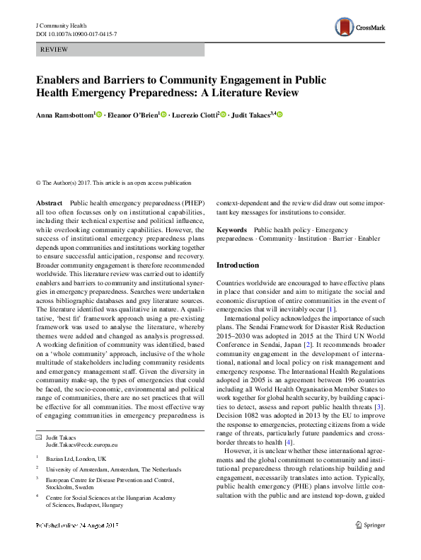 (PDF) Enablers and Barriers to Community Engagement in Public Health ...