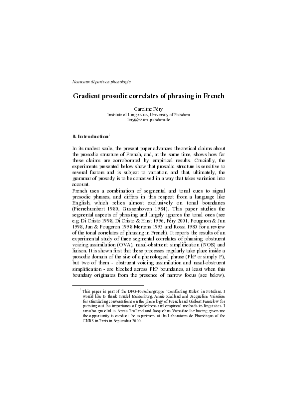 (PDF) Gradient prosodic correlates of phrasing in French