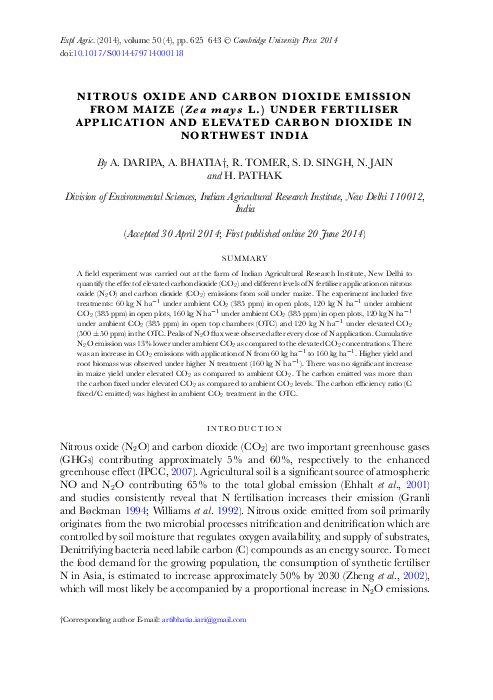 (PDF) NITROUS OXIDE AND CARBON DIOXIDE EMISSION FROM MAIZE (Zea mays L ...