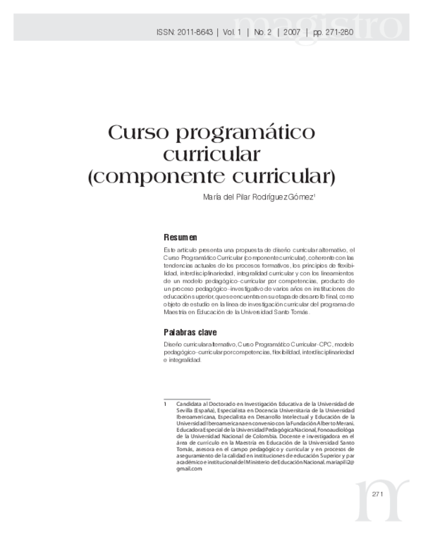 (PDF) Curso programático curricular (componente curricular) | maria del ...