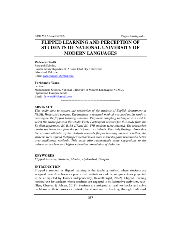 (PDF) Flipped Learning and Perception of Students of National ...