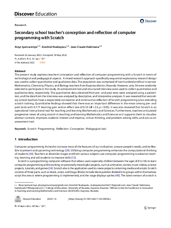 (PDF) Secondary school teacher’s conception and reflection of computer ...