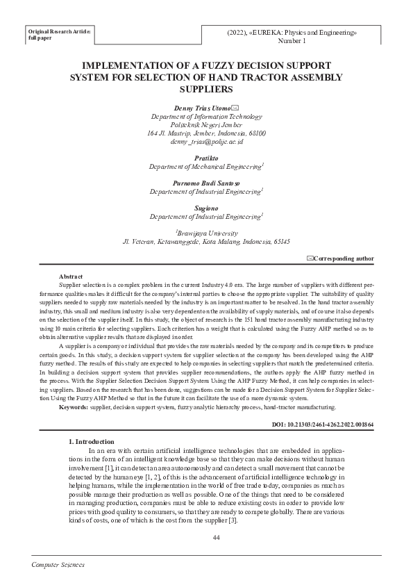 (PDF) Implementation of a fuzzy decision support system for selection ...