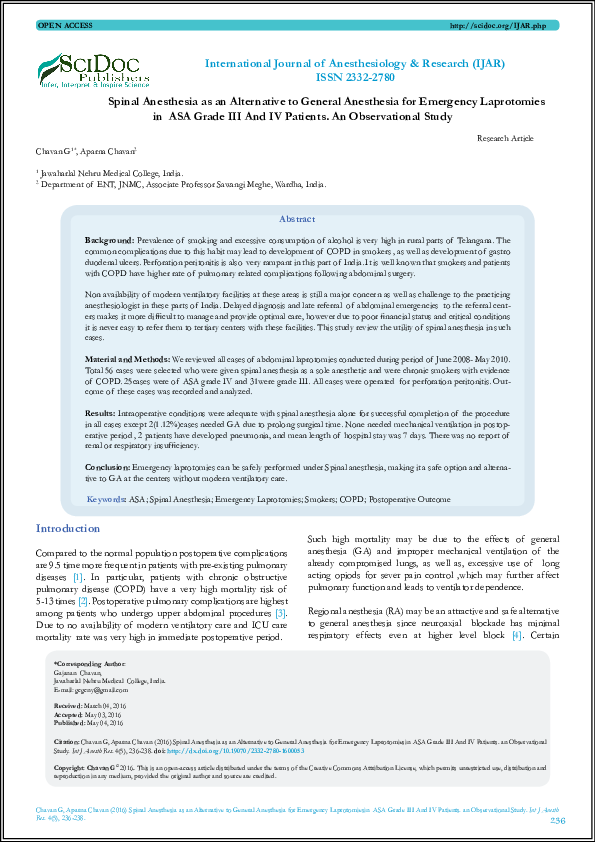 (PDF) Spinal Anesthesia as an Alternative to General Anesthesia for ...