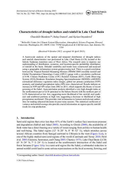 (PDF) Characteristics of drought indices and rainfall in Lake Chad Basin