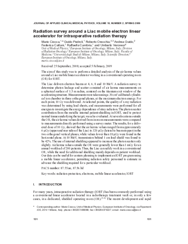 (PDF) Radiation survey around a Liac mobile electron linear accelerator ...