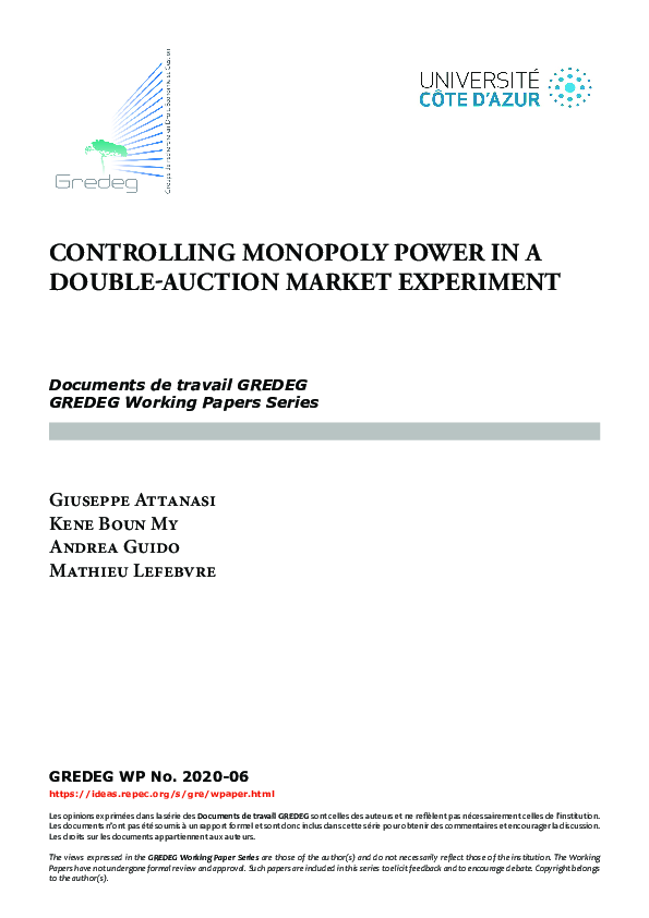 (PDF) Controlling monopoly power in a double‐auction market experiment