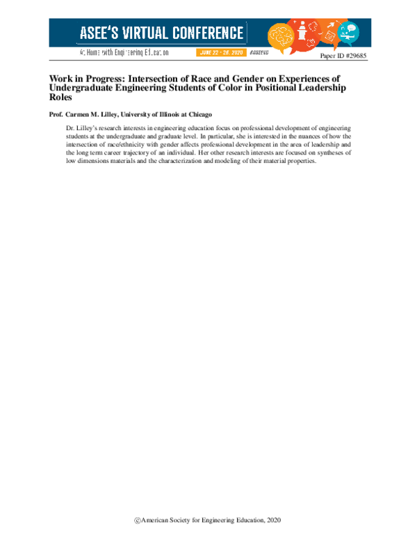 (PDF) Work in Progress: Intersection of Race and Gender on Experiences ...