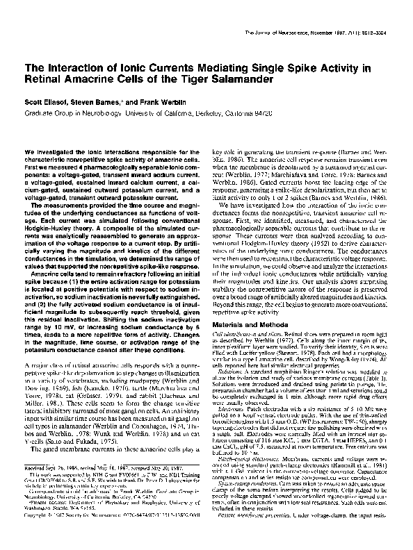 (PDF) The interaction of ionic currents mediating single spike activity ...