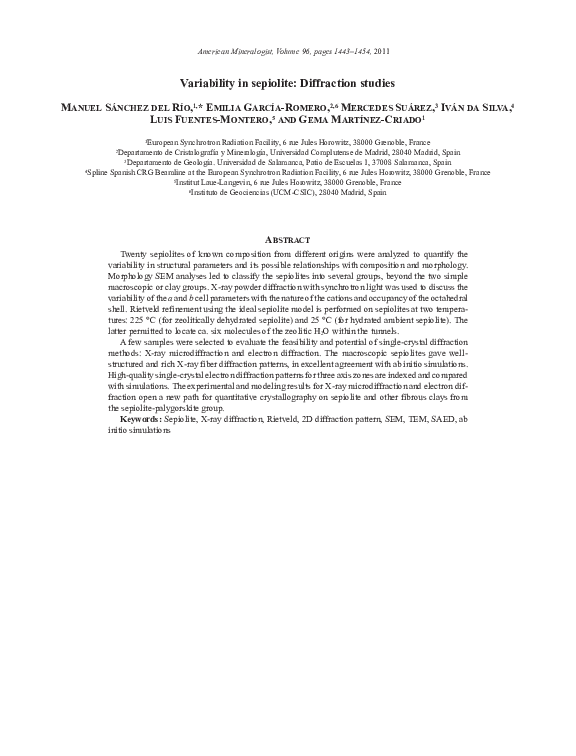 (PDF) Variability in sepiolite: Diffraction studies