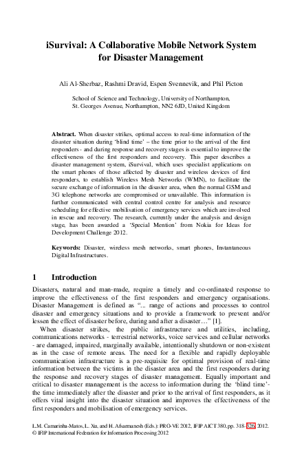 (PDF) iSurvival: A Collaborative Mobile Network System for Disaster ...