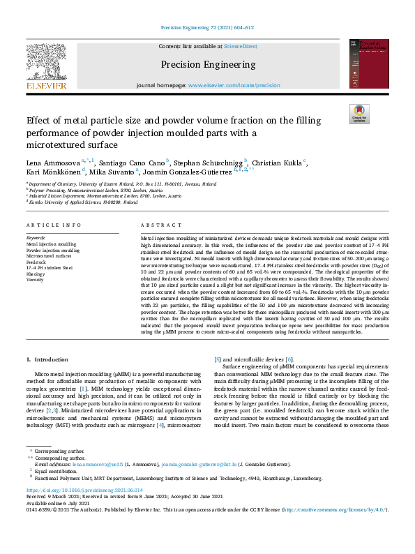 (PDF) Effect of metal particle size and powder volume fraction on the ...