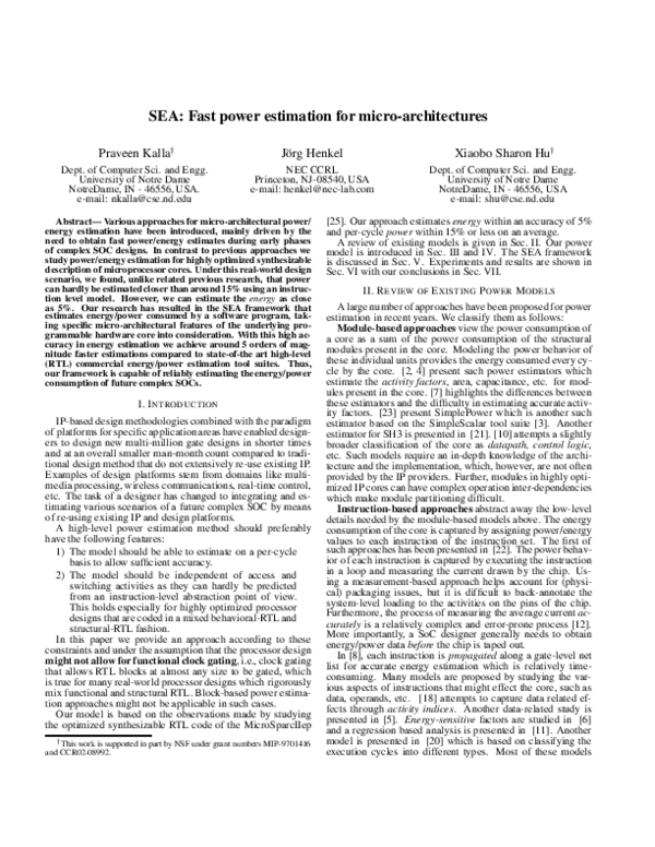 (PDF) SEA: fast power estimation for micro-architectures