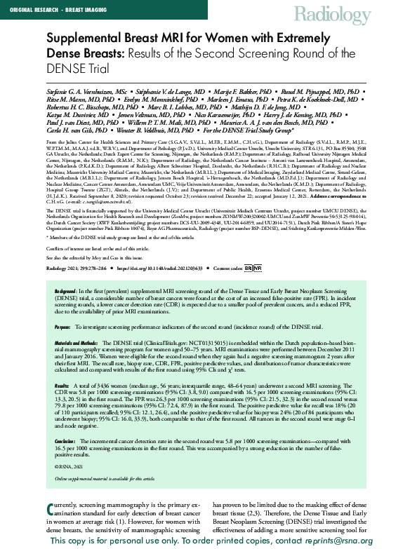 (PDF) Supplemental Breast MRI for Women with Extremely Dense Breasts ...