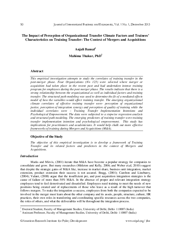 (PDF) The Impact of Perception of Organizational Transfer Climate ...