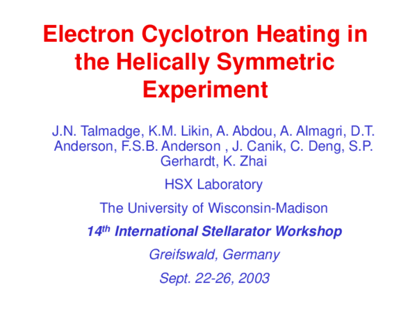 (PDF) ASTRA Modeling of Electron Cyclotron Heating in the Helically ...