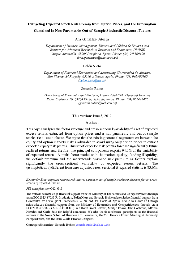 (PDF) Extracting expected stock risk premia from option prices and the ...