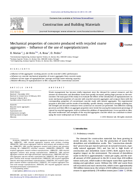 (PDF) Mechanical properties of concrete produced with recycled coarse ...