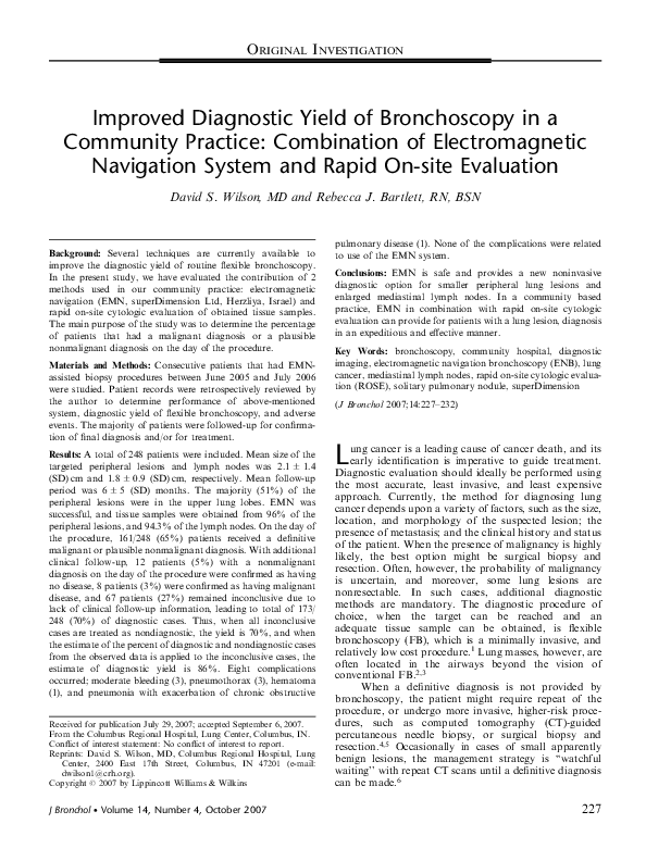 (PDF) Improved Diagnostic Yield of Bronchoscopy in a Community Practice ...
