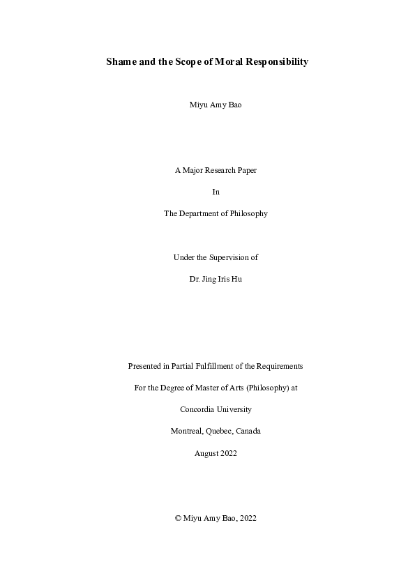 (PDF) Shame and the Scope of Moral Responsibility