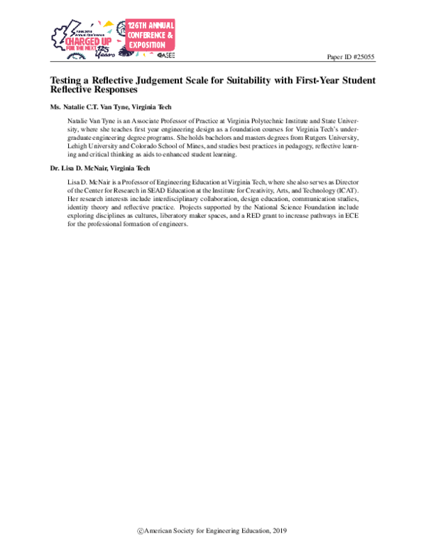 (PDF) Testing a Reflective Judgement Scale for Suitability with First ...