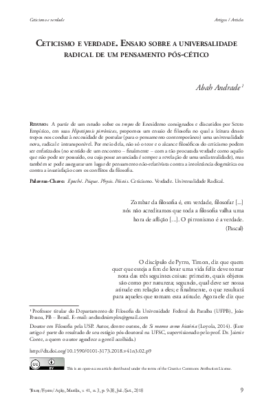 (PDF) Ceticismo e verdade. Ensaio sobre a universalidade radical de um ...