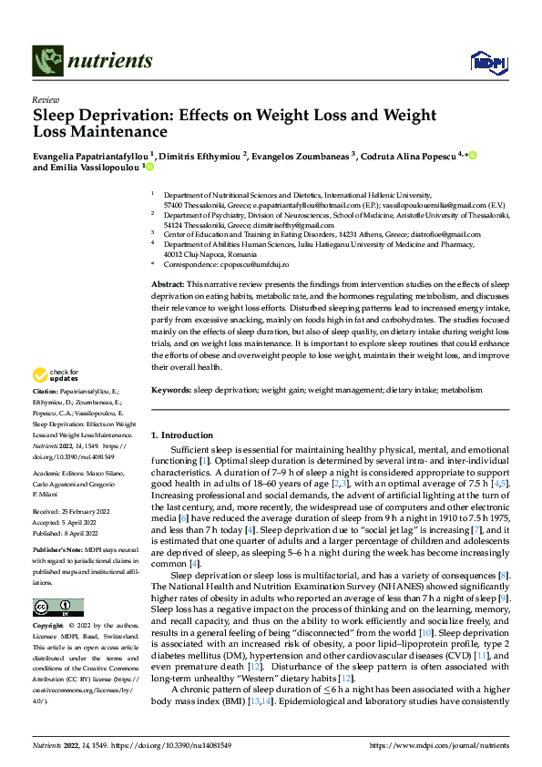 (PDF) Sleep Deprivation: Effects on Weight Loss and Weight Loss Maintenance
