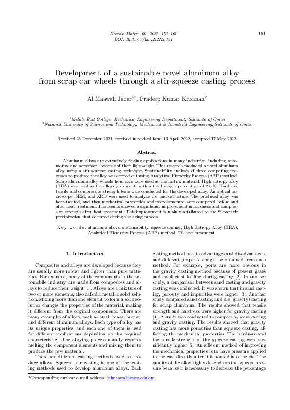 (PDF) Development of a sustainable novel aluminum alloy from scrap car ...