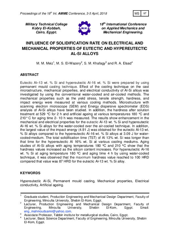 (PDF) Influence of Solidification Rate on Electrical and Mechanical ...