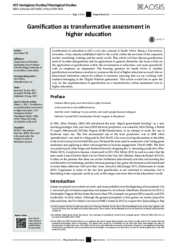 (PDF) Gamification as transformative assessment in higher education