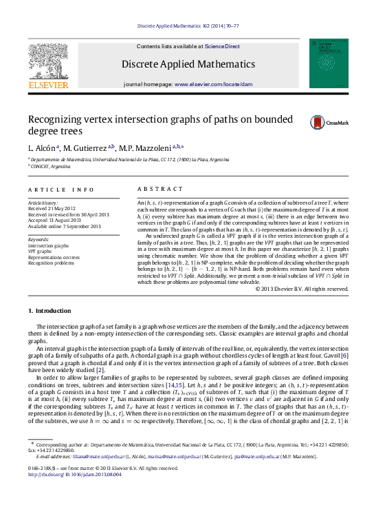 (PDF) Recognizing vertex intersection graphs of paths on bounded degree ...