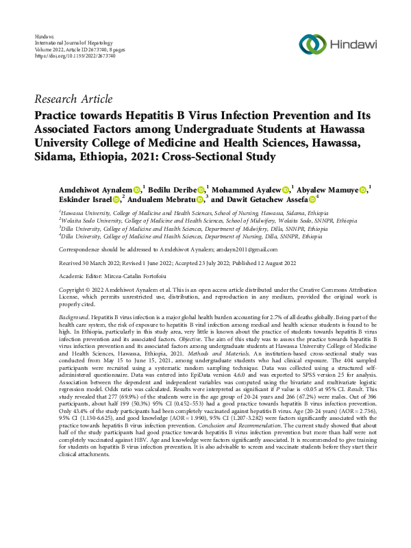 (PDF) Practice towards Hepatitis B Virus Infection Prevention and Its ...