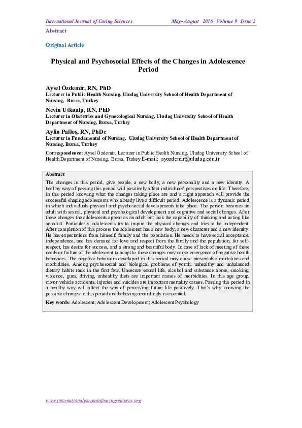 (PDF) Physical and Psychosocial Effects of the Changes in Adolescence ...