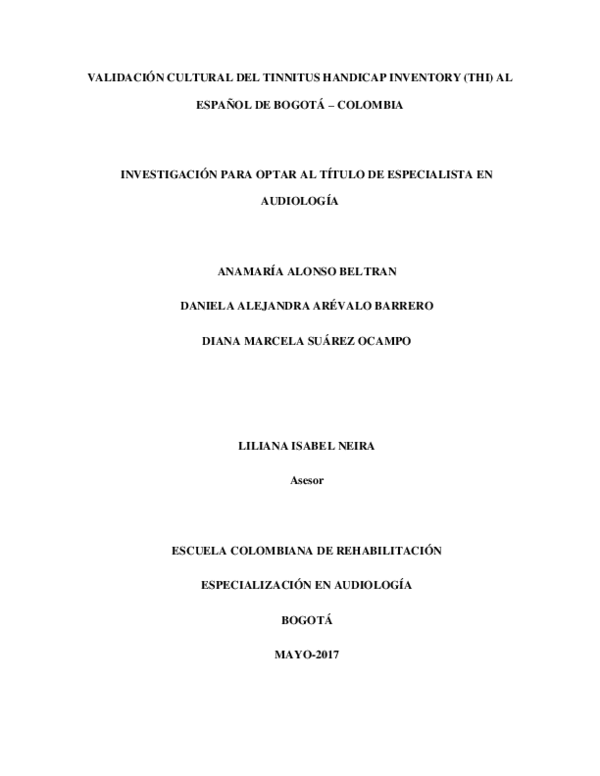 (PDF) Validación cultural del tinnitus handicap inventory (THI) al ...