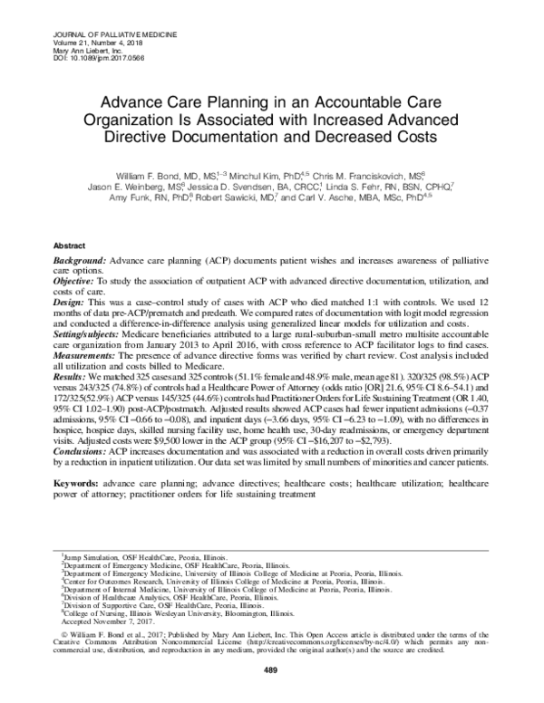 (PDF) Advance Care Planning in an Accountable Care Organization Is ...