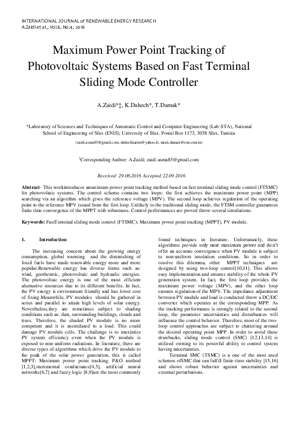 (PDF) Maximum Power Point Tracking of Photovoltaic Systems Based on ...