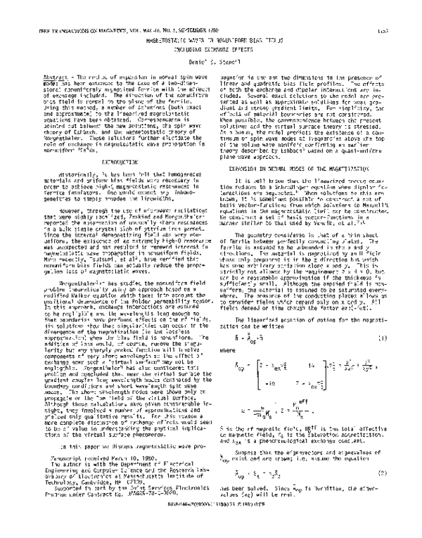 (PDF) Magnetostatic waves in nonuniform bias fields including exchange ...