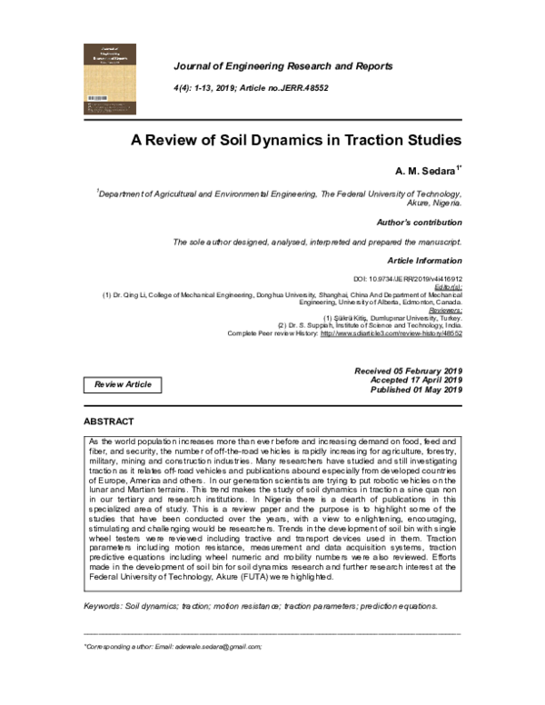 (PDF) A Review of Soil Dynamics in Traction Studies