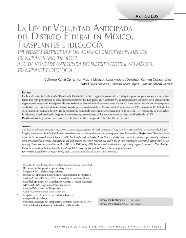 (PDF) La ley de voluntad anticipada del Distrito Federal en México